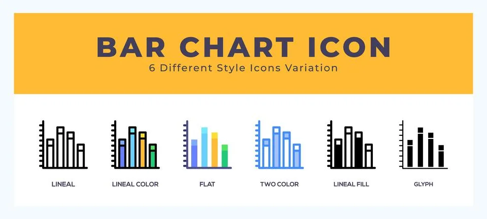 Bar chart icon set with different styles. Design elements for logo. Vector .. Illustrazione stock