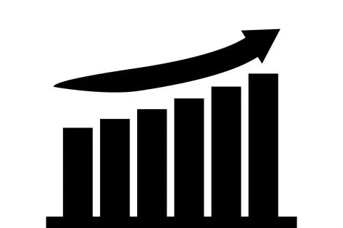 Bar chart icon with upward trend arrow, representing growth, success Ilustração Stock