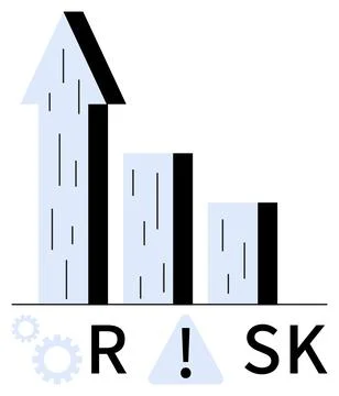Bar chart with increasing risk levels, exclamation mark inside triangle and g Stock Illustration
