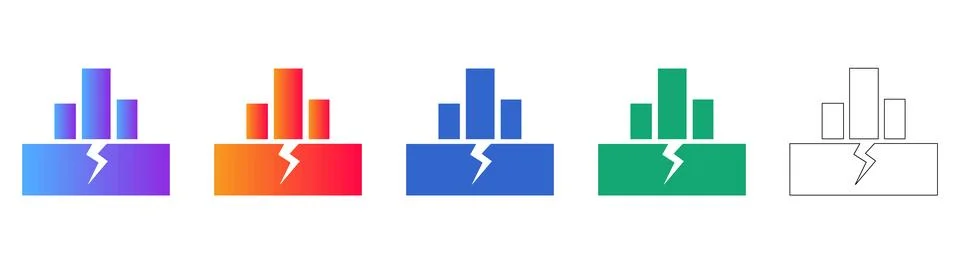 Bar Chart with Lightning Bolt Icon Set Stock Illustration