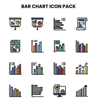 Bar Chart Lineal Color Bundle Icons Pack Stock Illustration