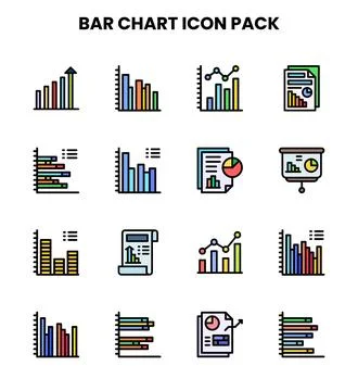 Bar Chart Lineal Color Set Icons Pack Stock Illustration