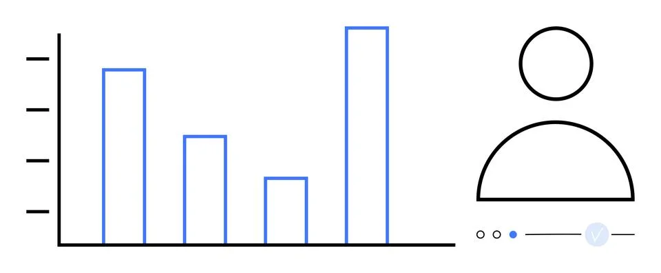 Bar chart with multiple bars and a user profile icon, connected sliders for d イラスト素材