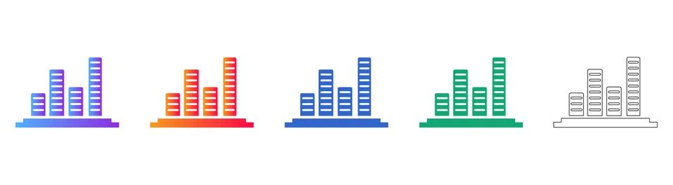 Bar Chart Performance Analytics Icon Set Illustrazione stock