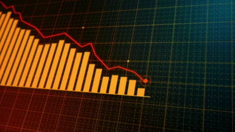Bar chart plummeting / fall / drop / decreasing over time Stock Footage 134587072