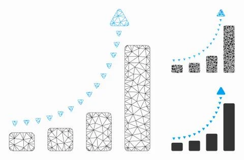Bar Chart Positive Trend Vector Mesh Wire Frame Model and Triangle Mosaic Icon 库存插图
