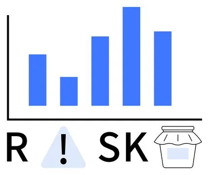 Bar Chart Representing Risk Analysis with Exclamation Mark and Jar Icons Stock-Illustration