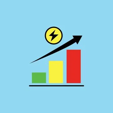 Bar chart with rising exponential trend and red arrow Illustrazione stock