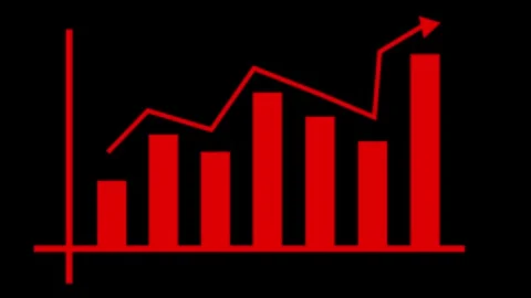 Bar chart with a rising line arrow business growth and financial progress a.. Stock Footage 337176681
