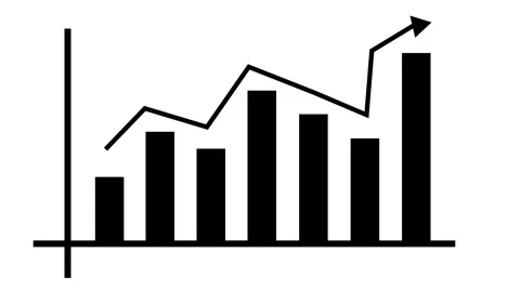 Bar chart with a rising line arrow business growth and financial progress a.. Vídeo Stock 337176693