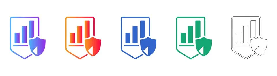 Bar Chart Shield Security Icon Set Stock Illustration