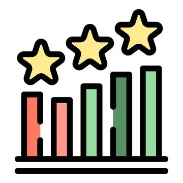 Bar chart showing growth with three stars for rating visualization 库存插图