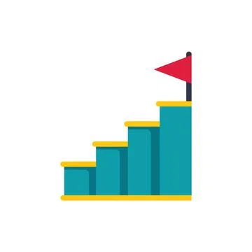 Bar chart showing increasing steps leading to success with flag Stock Illustration