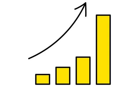 Bar chart showing rapid rise, business icons for targets, goal attainment, .. Stock Illustration