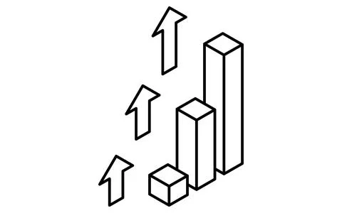 Bar chart showing rapid rise, business icons for targets, goal attainment, .. Illustrazione stock