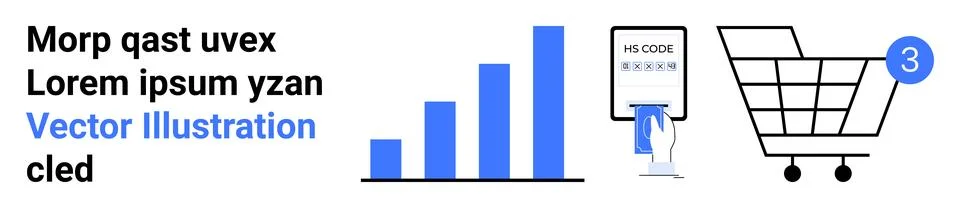 Bar chart, smartphone with QR code scanner, shopping cart with notification b 스톡 일러스트