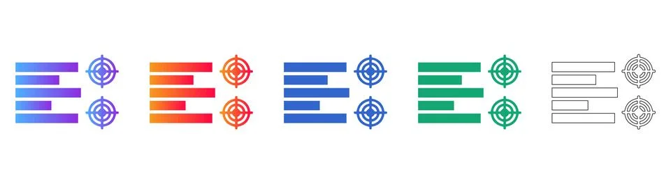 Bar Chart &amp; Target Icons Set Performance, Goals &amp; Data Analytics Graphic Stock Illustration