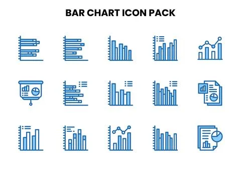Bar Chart Two Colour Icons Pack Stock Illustration