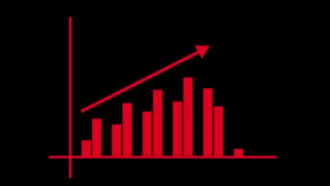 Bar chart with upward arrow growth progress and rising business performance.. Stock Footage 337176166