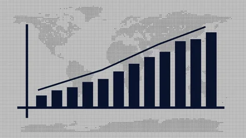 Bar Chart with Upward Trend on Dotted World Map Video Animated Background Stock-Footage 339754220