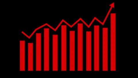 Bar Chart with Upward Trending Line Graph Animation on black background, A .. Stockbeeldmateriaal 304245906