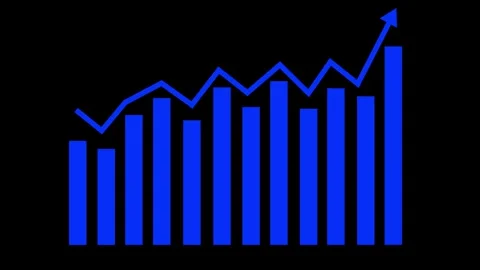 Bar Chart with Upward Trending Line Graph Animation on black background, A .. Stock Footage 304246021