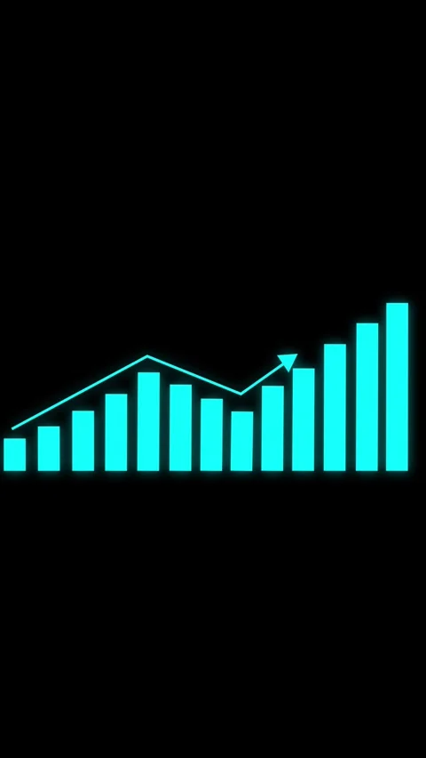 Bar chart vertical video with upward trend arrow on dark background for fin.. Stock Footage 344860478
