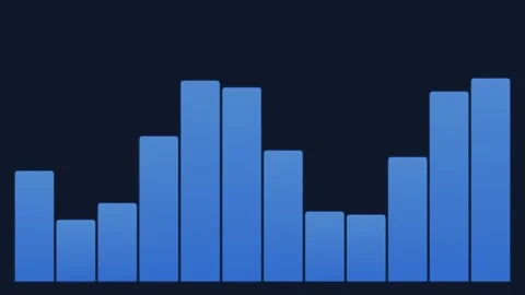 Bar chart visualization of fluctuating data trends in neon blue Vidéo 335255906