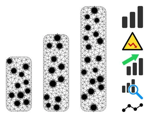 Bar Chart Wire Frame Mesh Icon with Infectious Elements 스톡 일러스트
