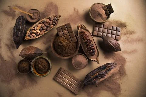 Bar Of Chocolate, Cocoa Beans Stock Photos