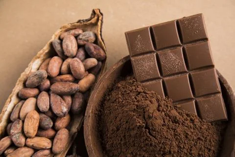 Bar Of Chocolate, Cocoa Beans Stock Photos