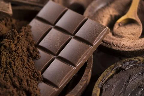 Bar Of Chocolate, Cocoa Beans Stock Photos