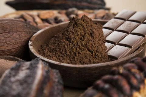 Bar Of Chocolate, Cocoa Beans Stock Photos