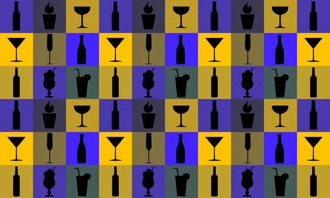 Bar-cocktails-seamless-pattern-blue-yellow Illustrazione stock
