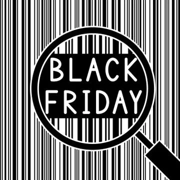 Bar code and Black Friday through the magnifying glass. Stock-Illustration