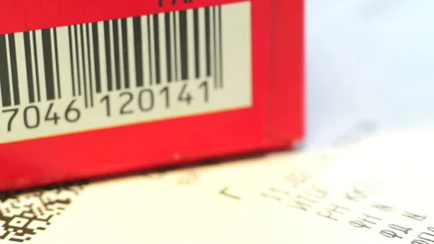 Bar code on a cardboard box. Conveyor. Smooth motion. Stock Footage 86396529
