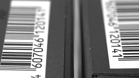 Bar code on a cardboard box. Conveyor. Smooth motion. Stock Footage 86396650