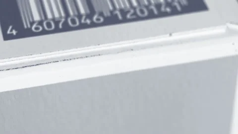 Bar code on a cardboard box. Conveyor. Smooth motion. Stock Footage 86396672