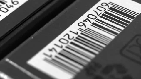 Bar code on a cardboard box. Conveyor. Smooth motion. Stock Footage 86396728