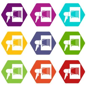 Bar code on cargo icon set color hexahedron Stock Illustration