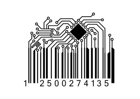 Bar code with computer chip 스톡 일러스트