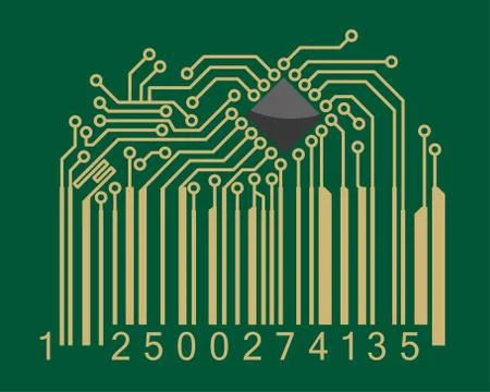 Bar code with computer motherboard elements Stock Illustration