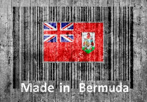 Bar code on concrete Made in Bermuda Foto stock