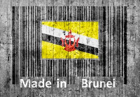 Bar code on concrete Made in Brunei Foto stock