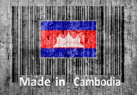 Bar code on concrete Made in Cambodia 写真素材