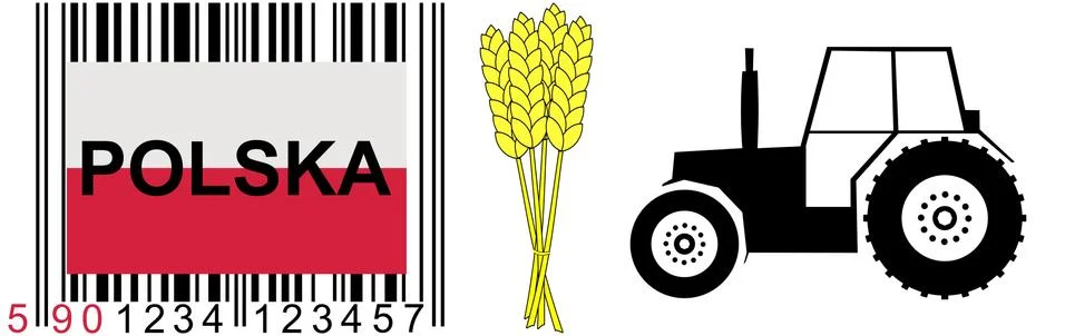 Bar code corresponding to Polish products, as well as grain and tractor, the  Illustrazione stock