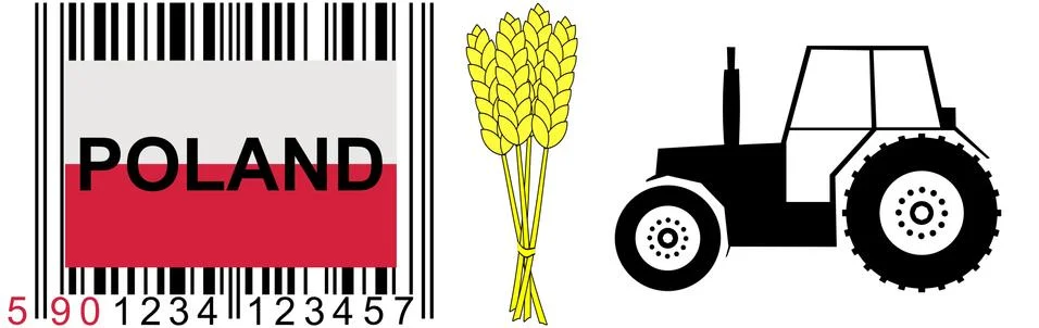 Bar code corresponding to Polish products, as well as grain and tractor, the  Illustrazione stock