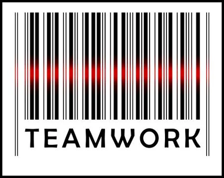 Bar code icon and red laser sensor beam over teamwork イラスト素材