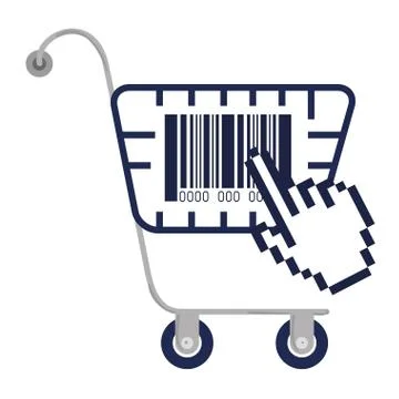 Bar code inside shopping cart and cursor hand vector design Stock Illustration