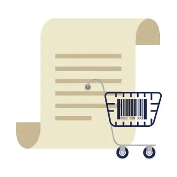 Bar code inside shopping cart and receipt paper vector design Stock Illustration